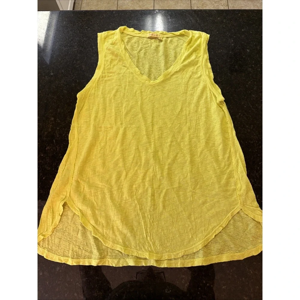 Fresh Produce Linen Jersey Tank Top Yellow Shirt Coverup Lightweight Tunic Sz M - Picture 1 of 6